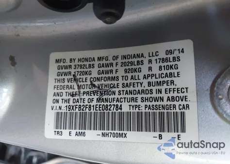 2014 Honda Civic Ex from USA, damaged, VIN 19XFB2F81EE082784